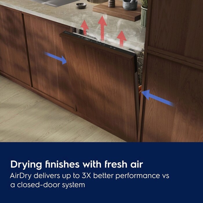 Drying finishes with fresh air. AirDry delivers up to 3X better performance vs a closed-door system.