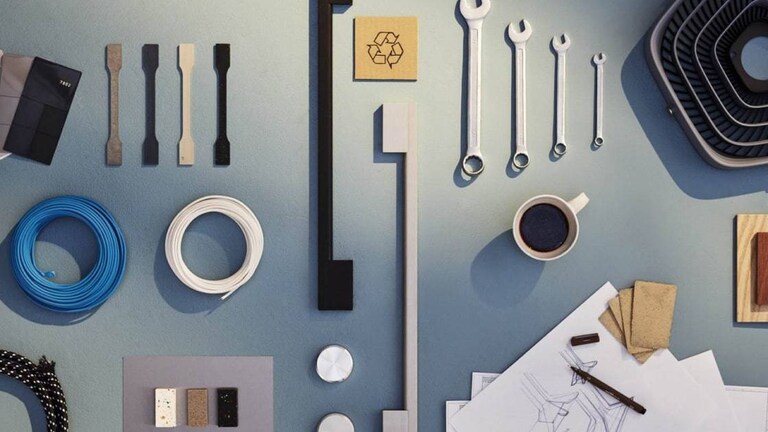 Top view of spare parts and tools